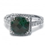 4.25 Cts. 18K White Gold Cushion Cut Emerald Diamond Ring
